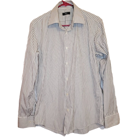 Boss Hugo Boss long sleeved grey striped button up shirt - Picture 1 of 8